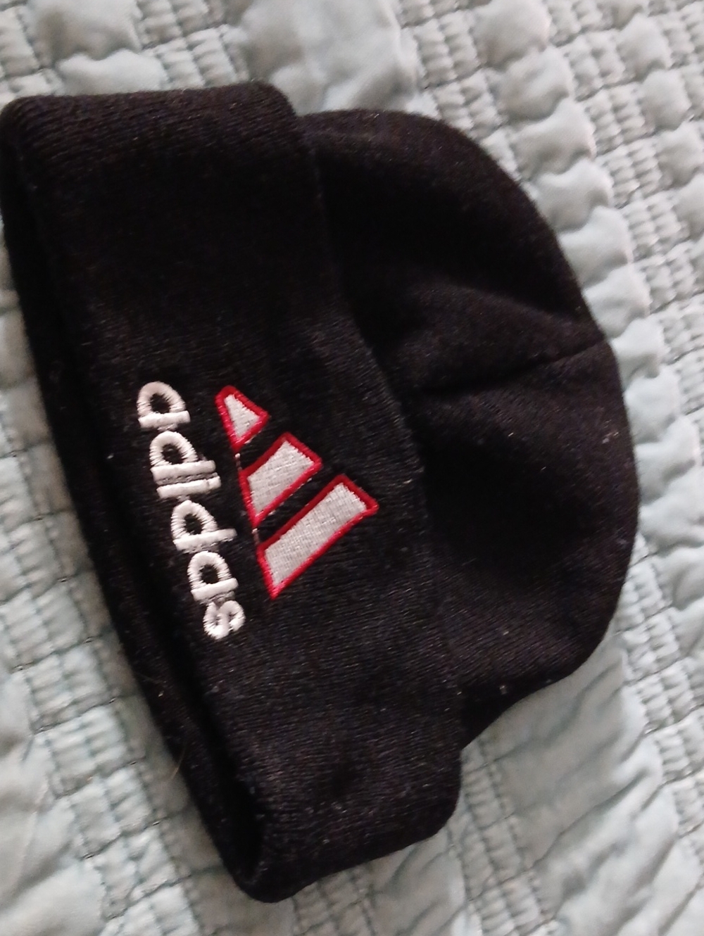 adidas Black Kids Knit Beanie with Red & White Logo